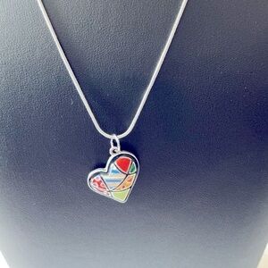 Heart Enamel Silver Tone Pendant Necklace